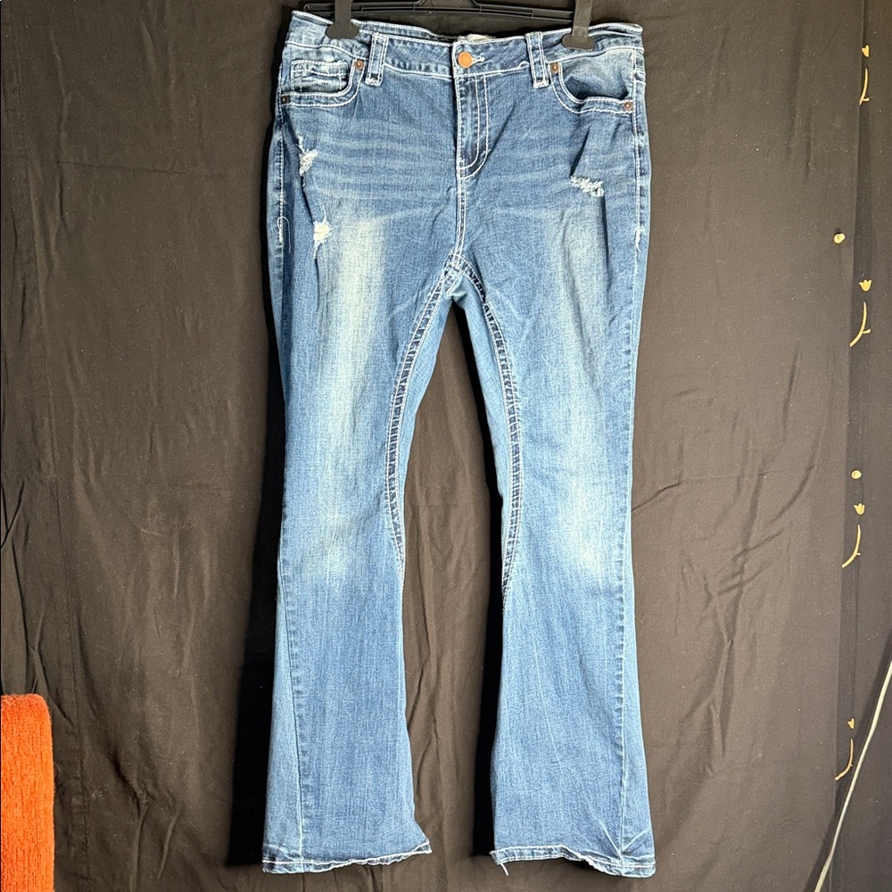 Fashion Nova Distressed Blue Flare Jeans